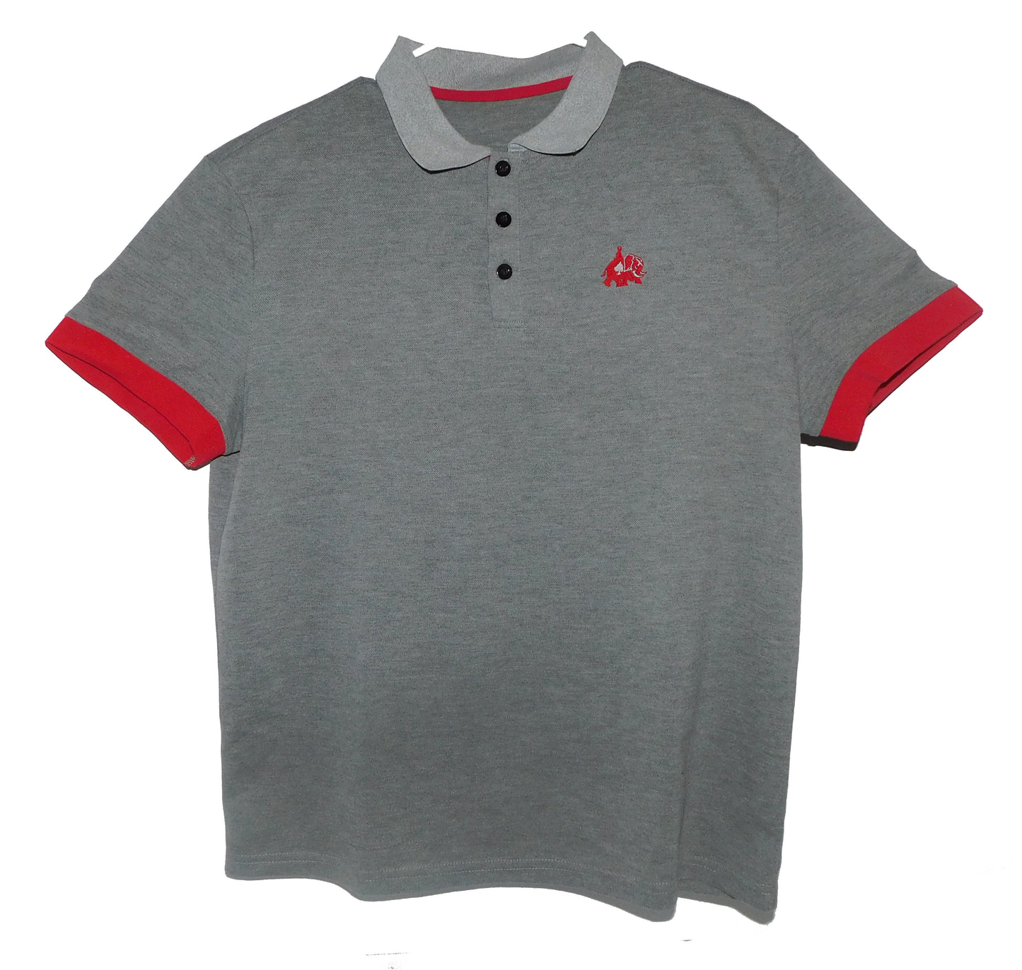 Gray with red polo