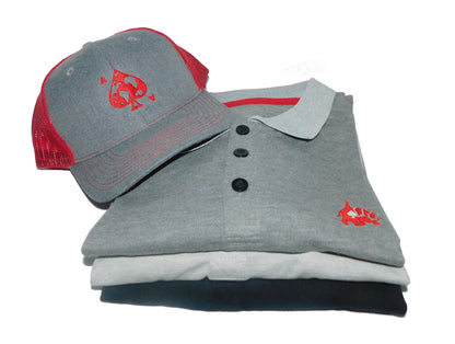Gray with red polo