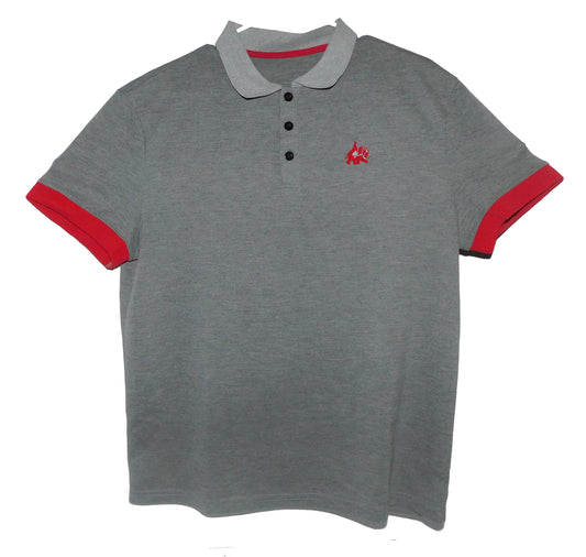 Gray with red polo